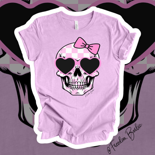 CHECKERED SKULL WITH BOW-LILAC